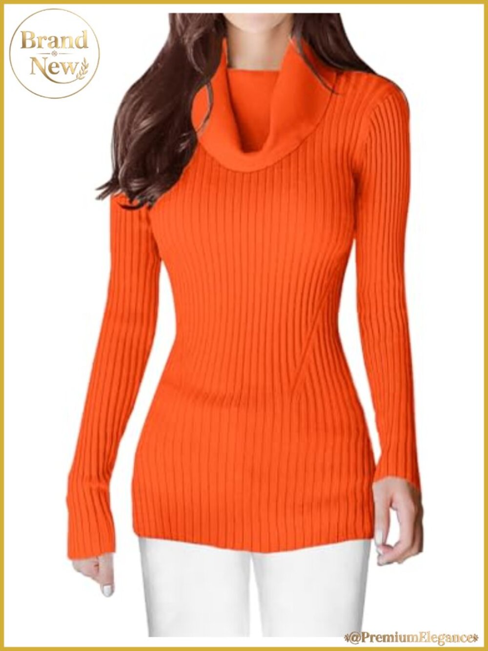 Womens Stretchable Cowl Neck Knit Long Sleeve Slim Fit Bodycon Sweater
